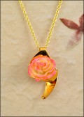 Natural Cream/Pink Rose in Gold Cone Pendant