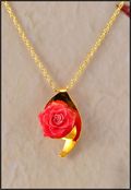 Natural Pink Rose in Gold Cone Pendant