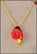 Natural Pink Rose in Gold Cone Pendant