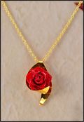 Natural Red Rose in Gold Cone Pendant