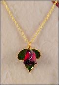 Natural Rose Necklace w/Three Leaves in Burgundy