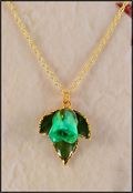 Natural Rose Necklace w/Three Leaves in Green