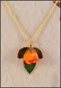 Natural Rose Necklace w/Three Leaves in Orange