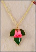 Natural Rose Necklace w/Three Leaves in Pink