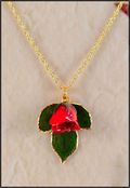 Natural Rose Necklace w/Three Leaves in Red