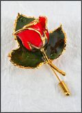 Gold Mini Rose Stick Pin Trimmed in Red