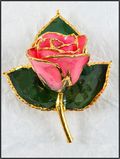 Gold Trimmed Rose Bar Pin in Pink