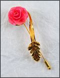 Natural Pink Rose Pin w/Gold Fern
