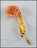 Natural White/Pink Rose Pin w/Gold Fern