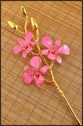 Gold Trimmed Dendrobium Orchid 3 Blossom Stem - Pink