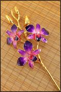 Gold Trimmed Dendrobium Orchid 3 Blossom Stem - Purple/Pink