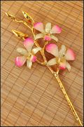 Gold Trimmed Dendrobium Orchid 3 Blossom Stem - Pink Edge w/White Ctr