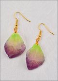 Natural Orchid Petal Earrings in Lilac/Green with Gold Plated Findings