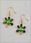 Gold Trimmed Ascocentrum Orchid Earrings, Pair - Blue/Green