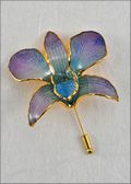 Gold Trimmed Dendrobium Orchid Pin - Blue/Purple-Blue