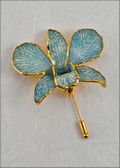 Gold Trimmed Dendrobium Orchid Pin - Blue