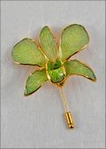 Gold Trimmed Dendrobium Orchid Pin - Green