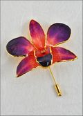 Gold Trimmed Dendrobium Orchid Pin - Purple/Orange