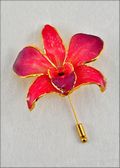 Gold Trimmed Dendrobium Orchid Pin - Purple/Pink