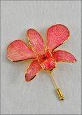 Gold Trimmed Dendrobium Orchid Pin - Red