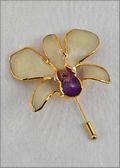 Gold Trimmed Dendrobium Orchid Pin - White with Purple Center