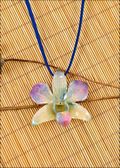 Natural Orchid Pendant in Purple/Blue with Leather Cord