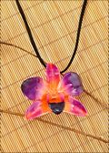 Natural Orchid Pendant in Purple/Orange with Leather Cord