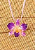 Natural Orchid Pendant in Purple/White with Leather Cord
