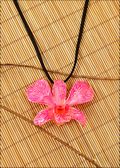 Natural Orchid Pendant in Red with Leather Cord