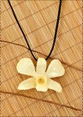 Natural Orchid Pendant in White with Leather Cord
