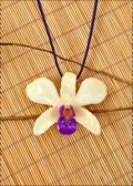 Natural Orchid Pendant in White with Purple Throat with Leather Cord