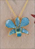 Gold Trimmed Orchid Pendant - Blue