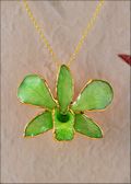 Gold Trimmed Orchid Pendant - Green