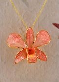 Gold Trimmed Orchid Pendant - Orange