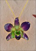 Gold Trimmed Orchid Pendant - Purple/Green