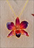 Gold Trimmed Orchid Pendant - Purple/Orange