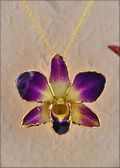 Gold Trimmed Orchid Pendant - Purple/Yellow
