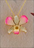 Gold Trimmed Orchid Pendant - Pink Edge with White Center