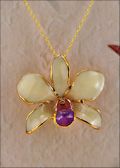 Gold Trimmed Orchid Pendant - White with Purple Mouth