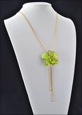 Gold Trimmed Dendrobium Orchid Pendant in Green with Adjustable Gold Chain