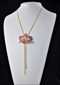 Gold Trimmed Dendrobium Orchid Pendant in Lilac with Adjustable Gold Chain