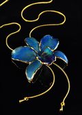 Cattleya Orchid Pendant with Adjustable Gold Chain in Blue