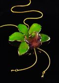 Cattleya Orchid Pendant with Adjustable Gold Chain in Green