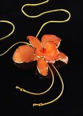 Cattleya Orchid Pendant with Adjustable Gold Chain in Orange