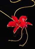 Cattleya Orchid Pendant with Adjustable Gold Chain in Red