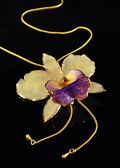 Cattleya Orchid Pendant with Adjustable Gold Chain in White/Purple