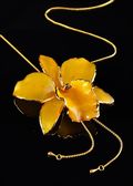 Cattleya Orchid Pendant with Adjustable Gold Chain in Yellow