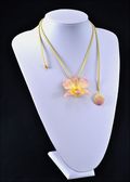 Lilac/Yellow Dendrobium Orchid Pendant with Camel Yellow Leather Cord with Dangl