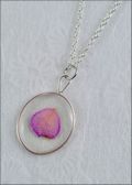 Silver Trimmed Oval Mirage Necklace with Purple Rose Petal