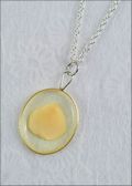 Silver Trimmed Oval Mirage Necklace with White Rose Petal